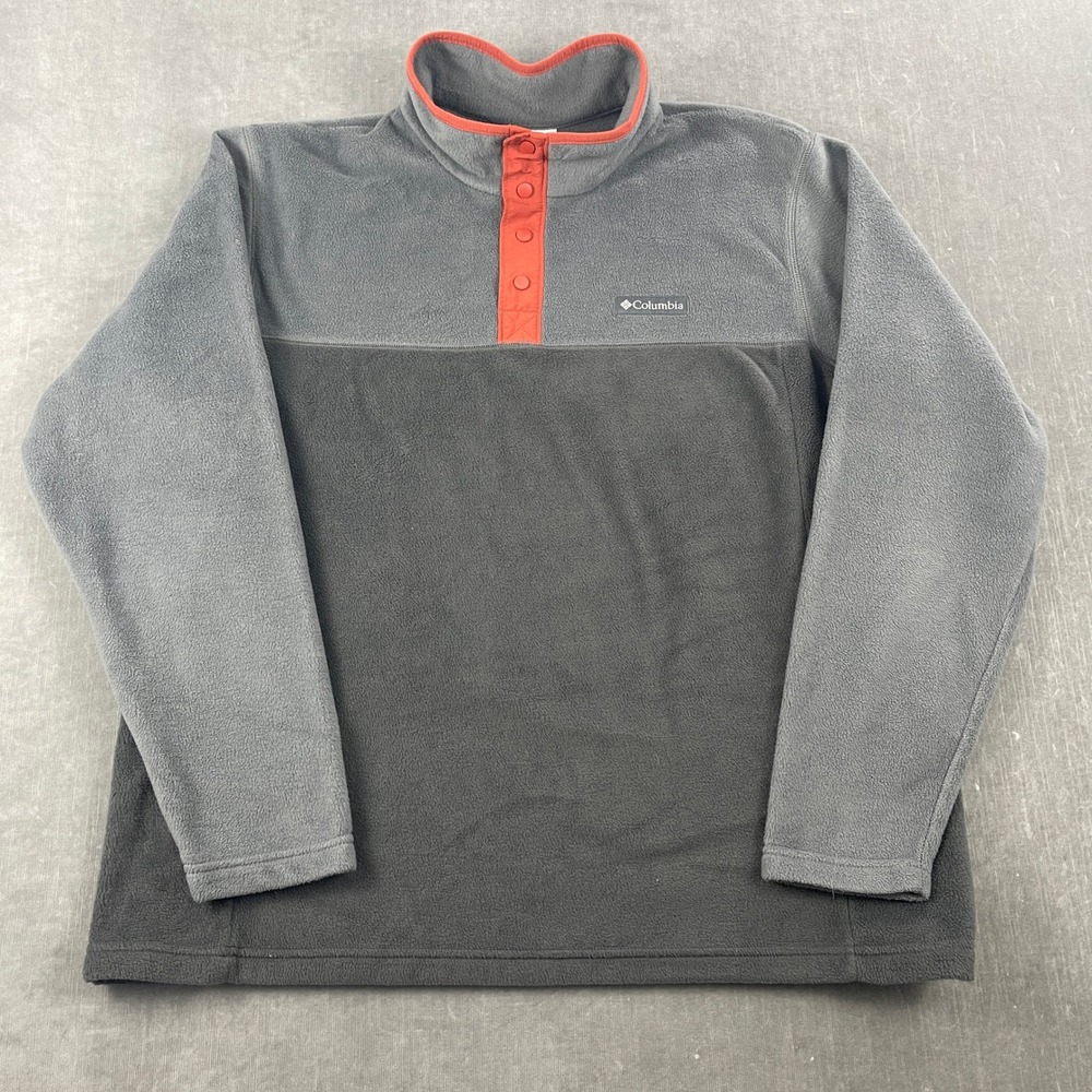 Columbia Mens X-Large Gray Fleece Pullover Snap T-Neck AM0251 Colorblock